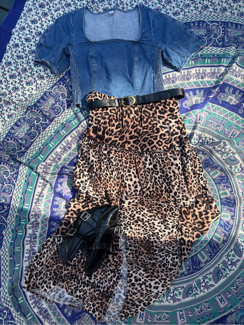 No Comment Leopard Print Tiered Maxi Skirt